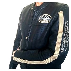 HD perforated leather black motorcycle jacket